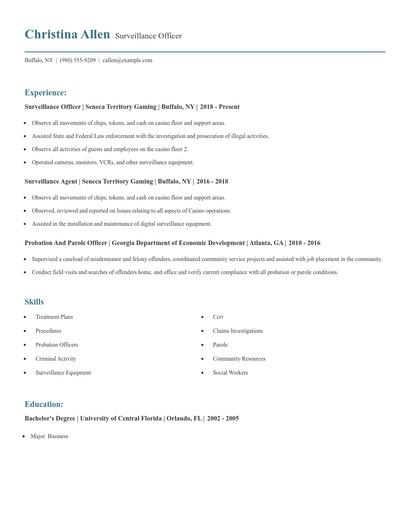 Surveillance Officer Resume