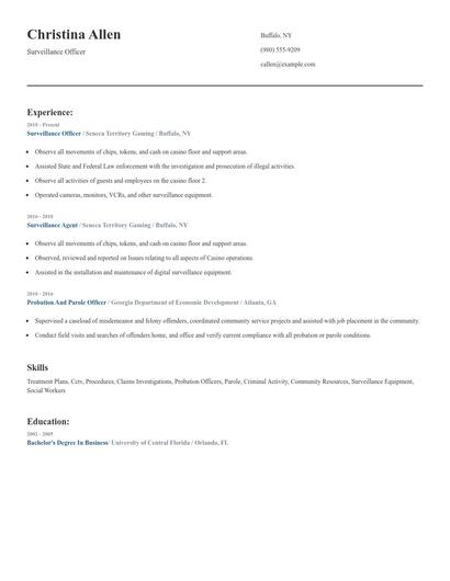Surveillance Officer Resume