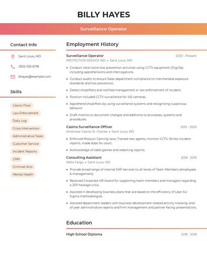 Surveillance Operator Resume