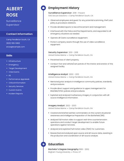 Surveillance Supervisor Resume
