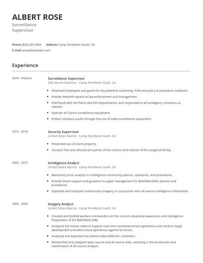 Surveillance Supervisor Resume