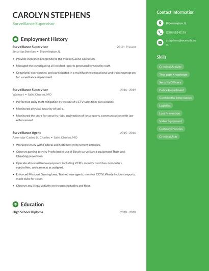 Surveillance Supervisor Resume