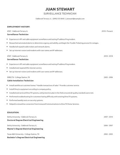 Surveillance Technician Resume