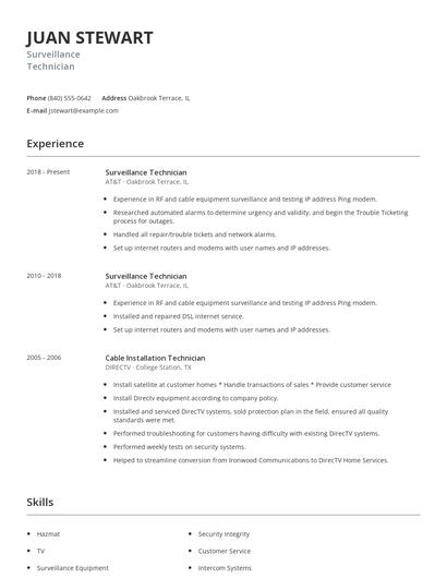 Surveillance Technician Resume