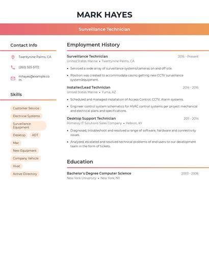 Surveillance Technician Resume