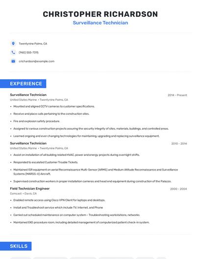 Surveillance Technician Resume