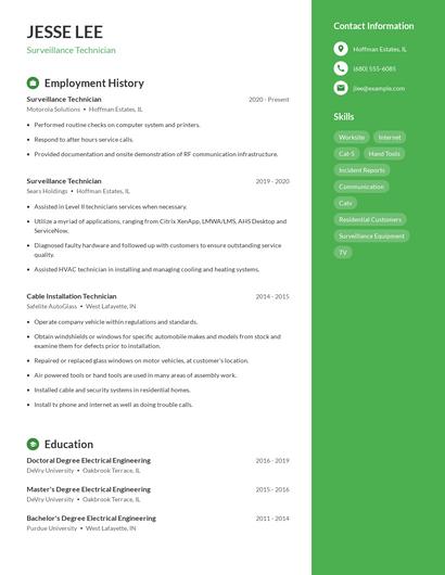 Surveillance Technician Resume