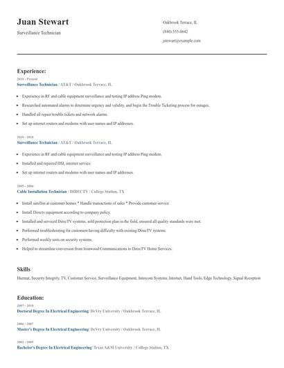 Surveillance Technician Resume
