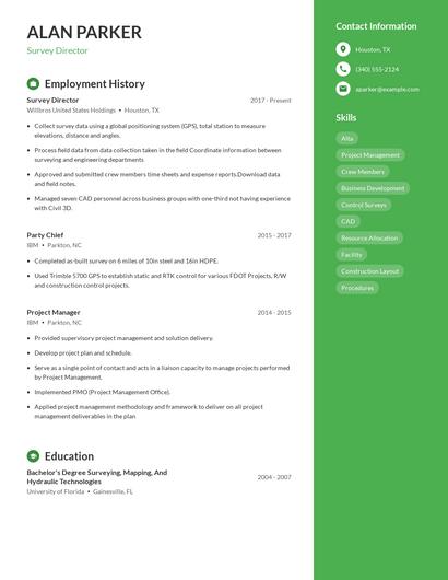 Survey Director Resume