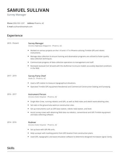 Survey Manager Resume