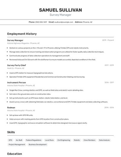 Survey Manager Resume