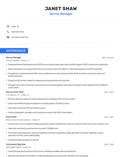 Survey Manager Resume