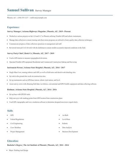 Survey Manager Resume