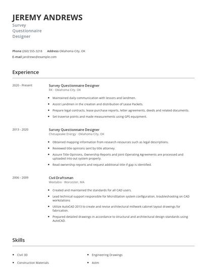 Survey Questionnaire Designer Resume