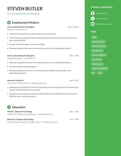 Survey Questionnaire Designer Resume