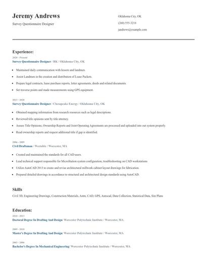 Survey Questionnaire Designer Resume