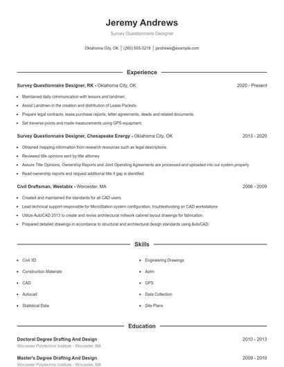 Survey Questionnaire Designer Resume