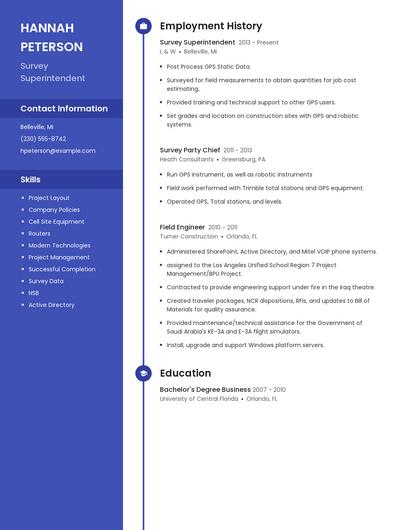 Survey Superintendent Resume