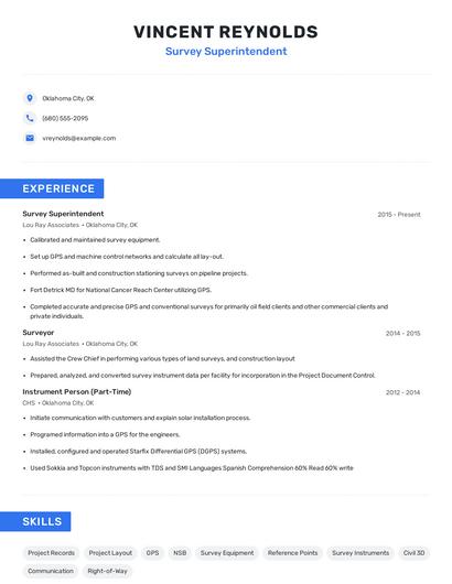 Survey Superintendent Resume