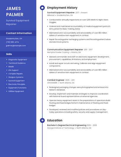 Survival Equipment Repairer Resume