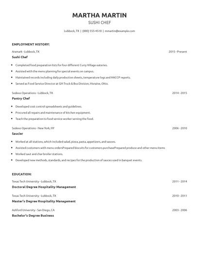 Sushi Chef Resume