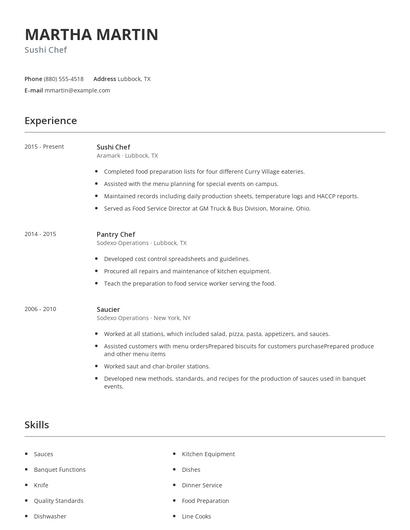 Sushi Chef Resume