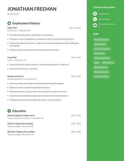 Sushi Chef Resume