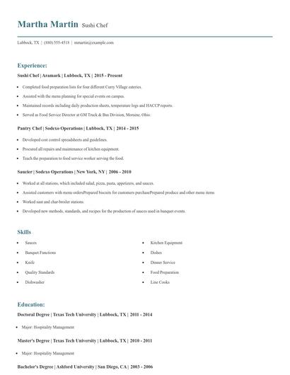 Sushi Chef Resume