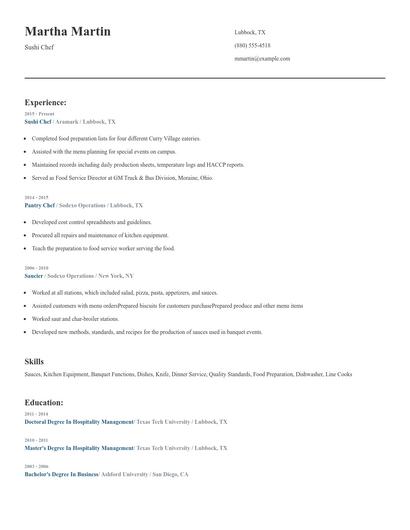 Sushi Chef Resume