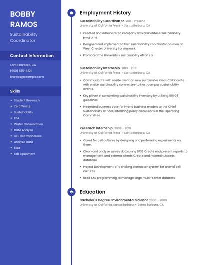 Sustainability Coordinator Resume