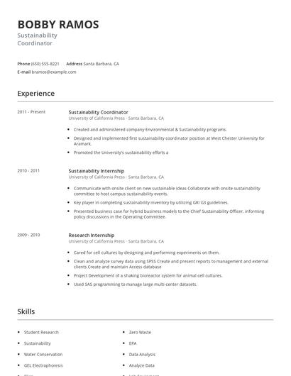 Sustainability Coordinator Resume