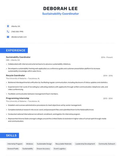 Sustainability Coordinator Resume