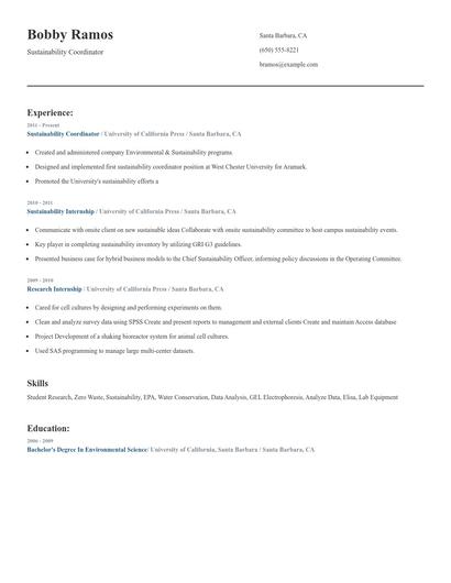 Sustainability Coordinator Resume