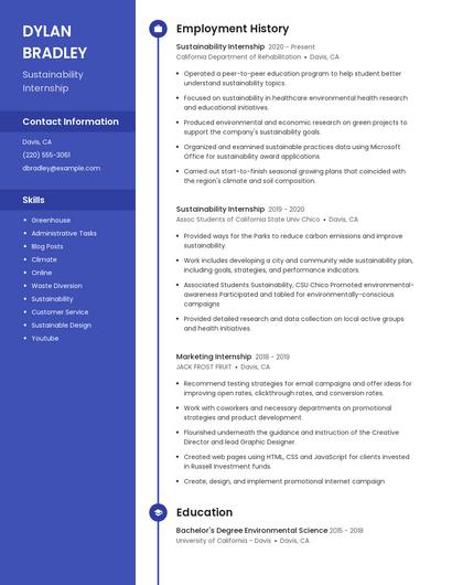 Sustainability Internship Resume