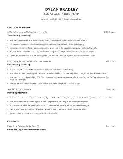 Sustainability Internship Resume
