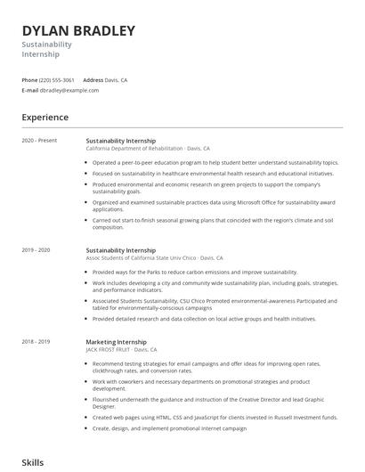 Sustainability Internship Resume