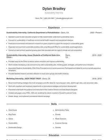 Sustainability Internship Resume