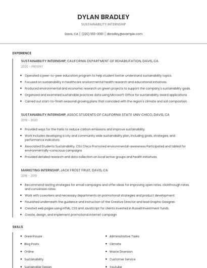 Sustainability Internship Resume