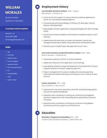 Sustainable Systems Analyst Resume