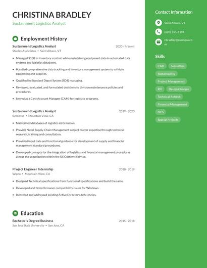 Sustainment Logistics Analyst Resume