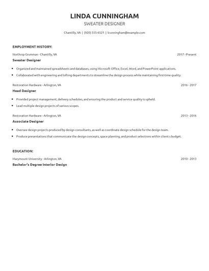 Sweater Designer Resume