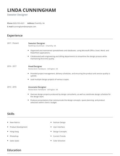 Sweater Designer Resume