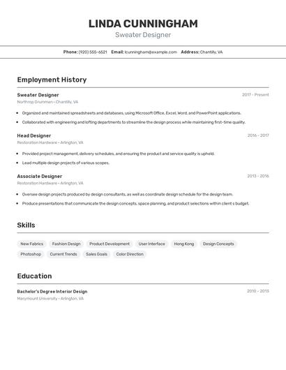 Sweater Designer Resume