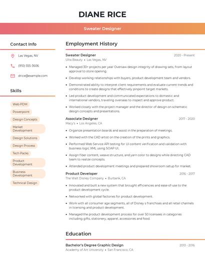 Sweater Designer Resume