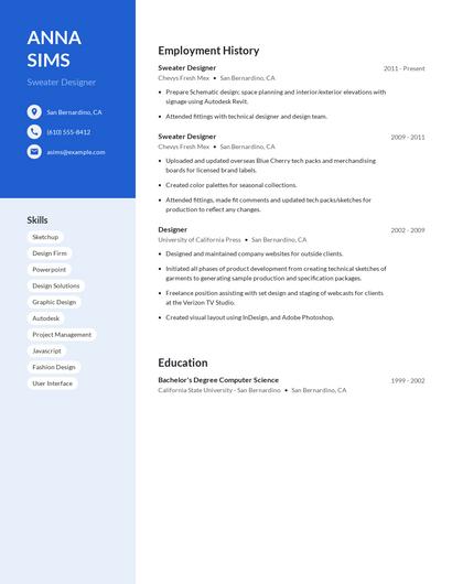 Sweater Designer Resume