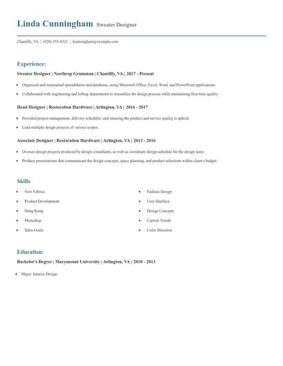 Sweater Designer Resume