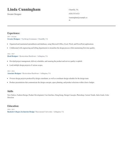 Sweater Designer Resume