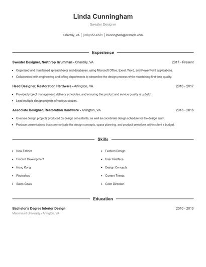 Sweater Designer Resume