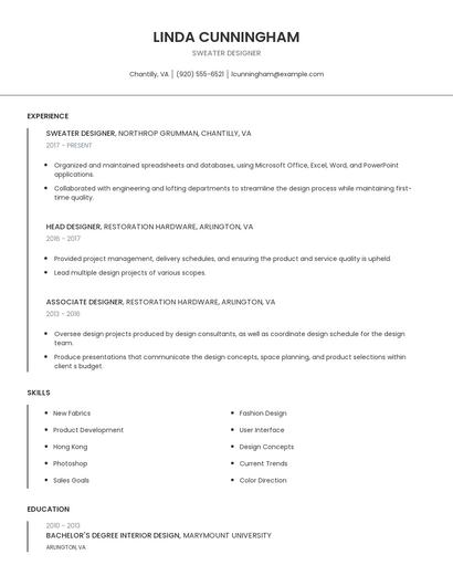 Sweater Designer Resume