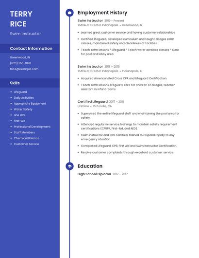 Swim Instructor Resume